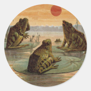 Sticker Rond Illustration de grenouilles Lily Pads Moon