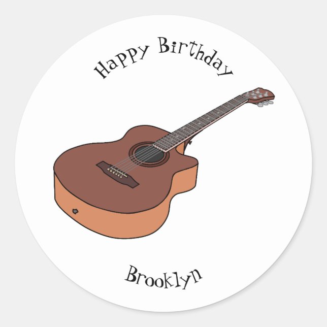 Sticker Rond Illustration de guitare acoustique (Devant)