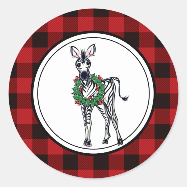Sticker Rond Illustration de Holiday Zebra, plaid de buffle (Devant)