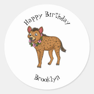 Sticker Rond Illustration de Hyena et de fleurs