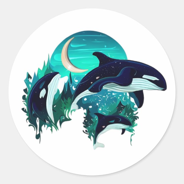 Sticker Rond Illustration de la nature bleue du Cool des balein (Devant)