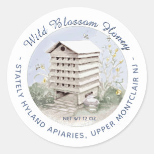 Sticker Rond Illustration de la ruche Vintage de miel locale