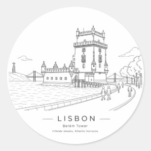 Sticker Rond Illustration de la tour de Belém en bord de mer à
