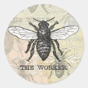 Sticker Rond Illustration de l'abeille du travailleur vintage