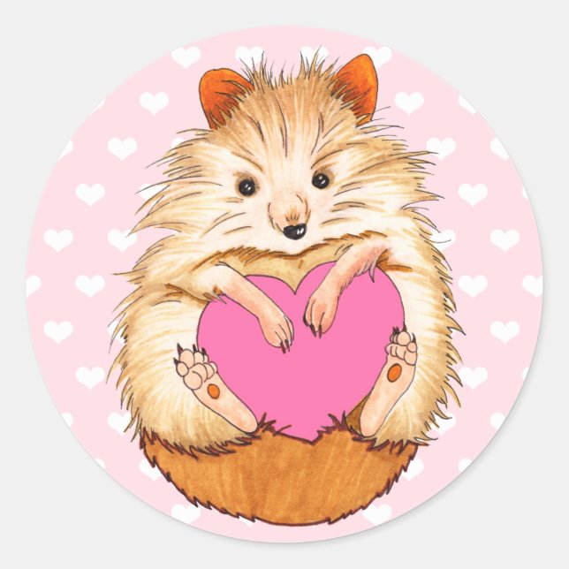 Sticker Rond Illustration de l'adorable hamster & Coeurs (Devant)