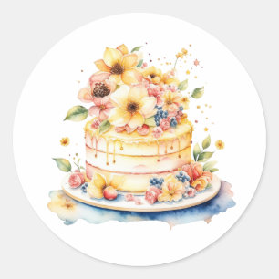 Sticker Rond Illustration de l'aquarelle au Mariage ou à l'anni
