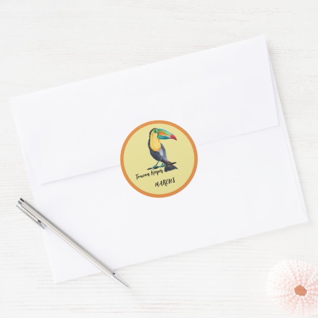 Sticker Rond Illustration de l'aquarelle Cute Toucan Keeper (Enveloppe)