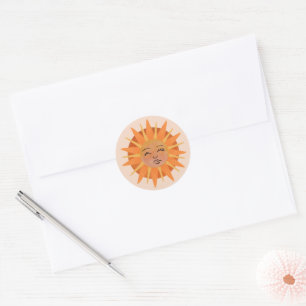 Sticker Rond Illustration de l'aquarelle orange Sun Face