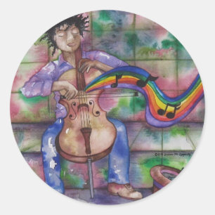 Sticker Rond Illustration de l'arc-en-ciel de Music Cello