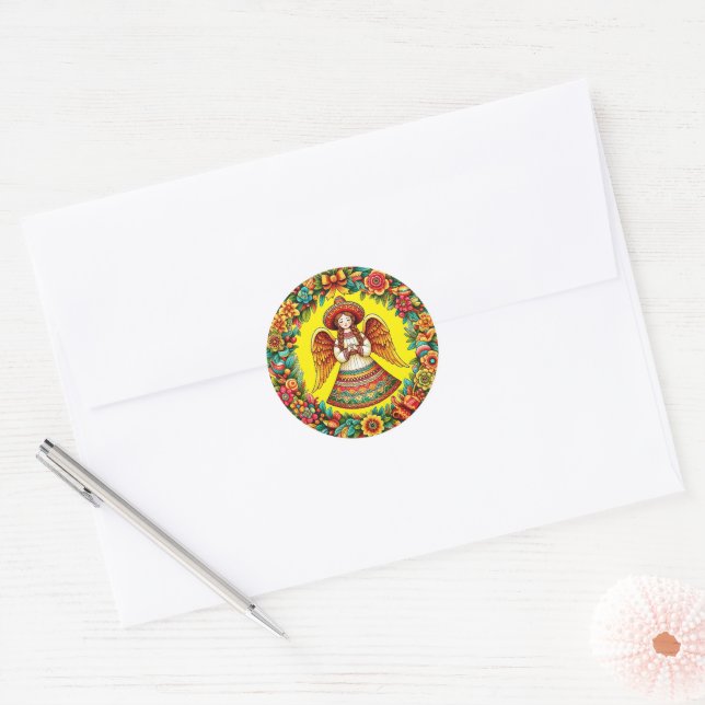 Sticker Rond Illustration de l'art de la couronne de fleurs d'a (Enveloppe)