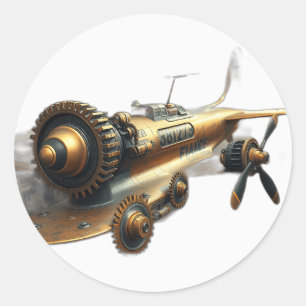 Sticker Rond Illustration de l'avion en bronze Steampunk