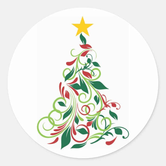 Sticker Rond Illustration de l'élégant arbre de Noël moderne (Devant)