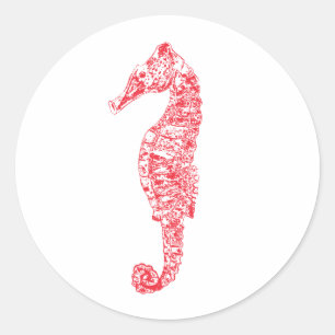 Sticker Rond Illustration de l'hippocampe rouge minimaliste à t