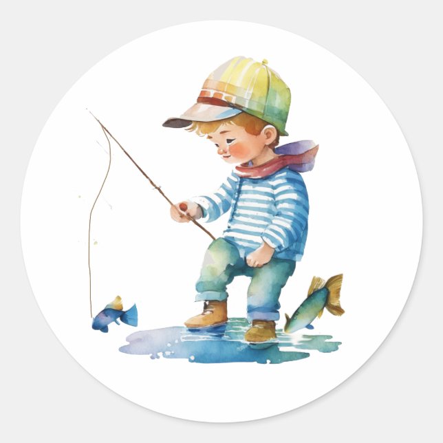 Sticker Rond Illustration de Little Boy Fishing (Devant)