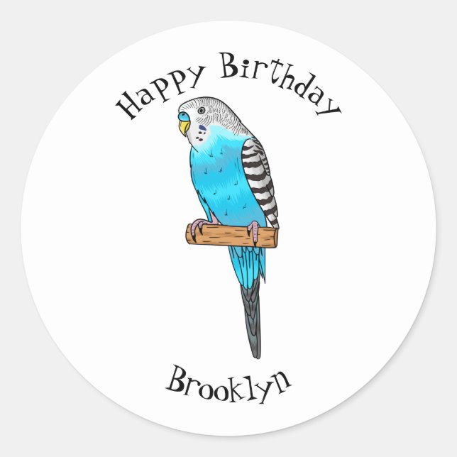Sticker Rond Illustration de l'oiseau bleu budgerigar (Devant)