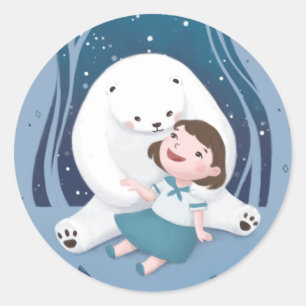 Sticker Rond Illustration de l'ours polaire et de l'enfant