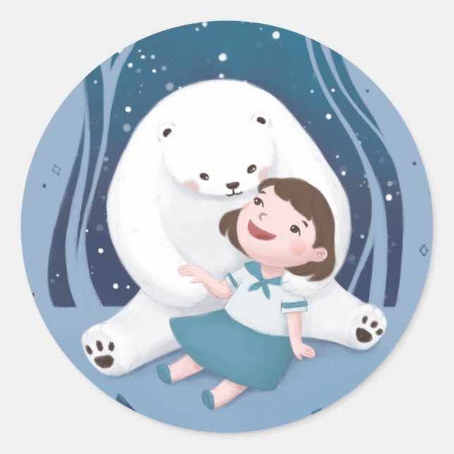 Sticker Rond Illustration de l'ours polaire et de l'enfant (Devant)