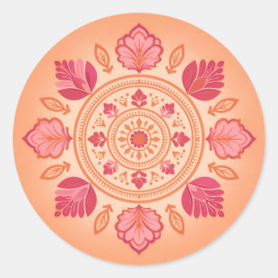 Sticker Rond Illustration de mandala floral sur fond pêche