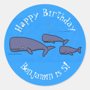 Sticker Rond Illustration de mignonne migratrice de baleines à