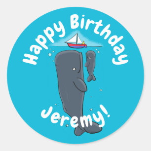 Sticker Rond Illustration de mignons baleines et voiliers