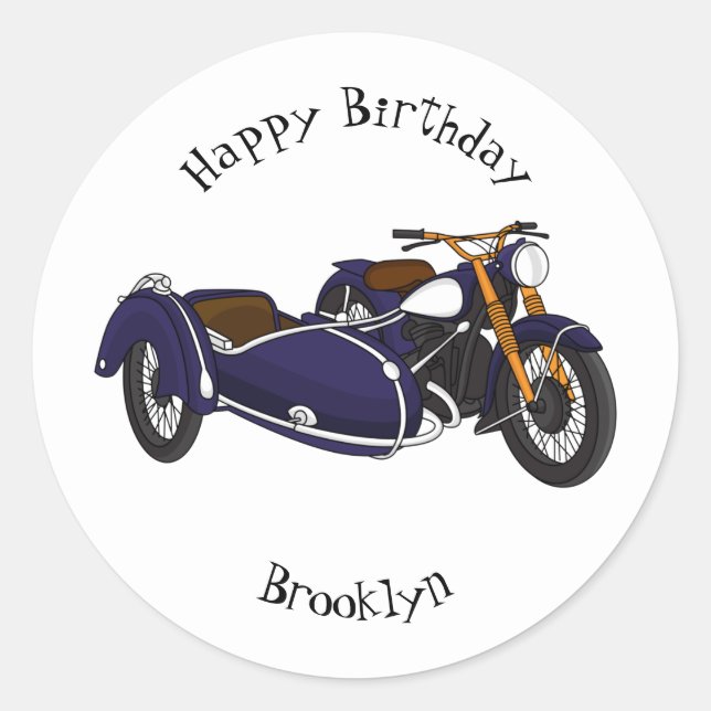 Sticker Rond Illustration de moto pourpre Sidecar (Devant)