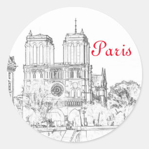 Sticker Rond Illustration de Notre Dame de Paris