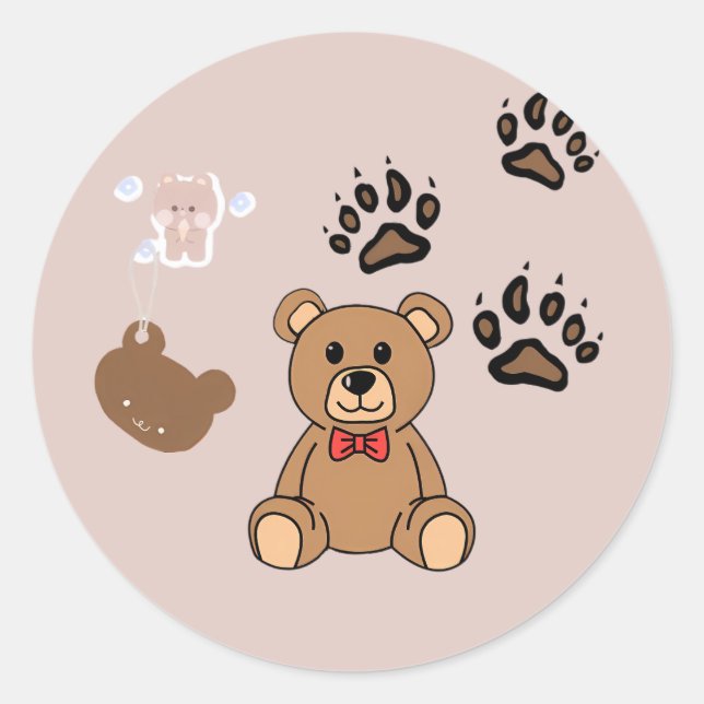 Sticker Rond Illustration de nounours Kawaii (Devant)