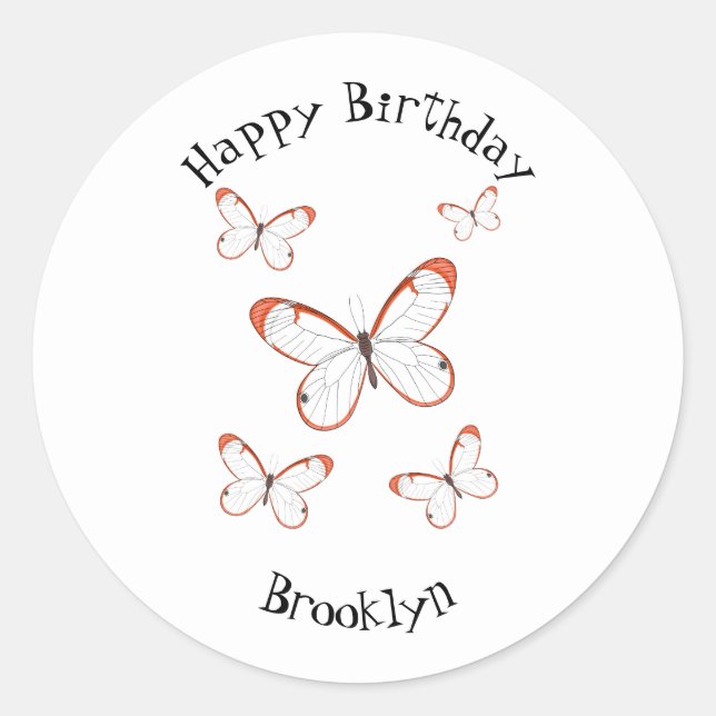 Sticker Rond Illustration de papillon en verre (Devant)