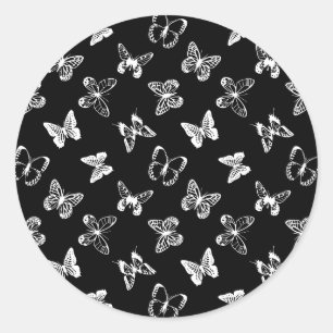 Sticker Rond Illustration de papillon noir et blanc 