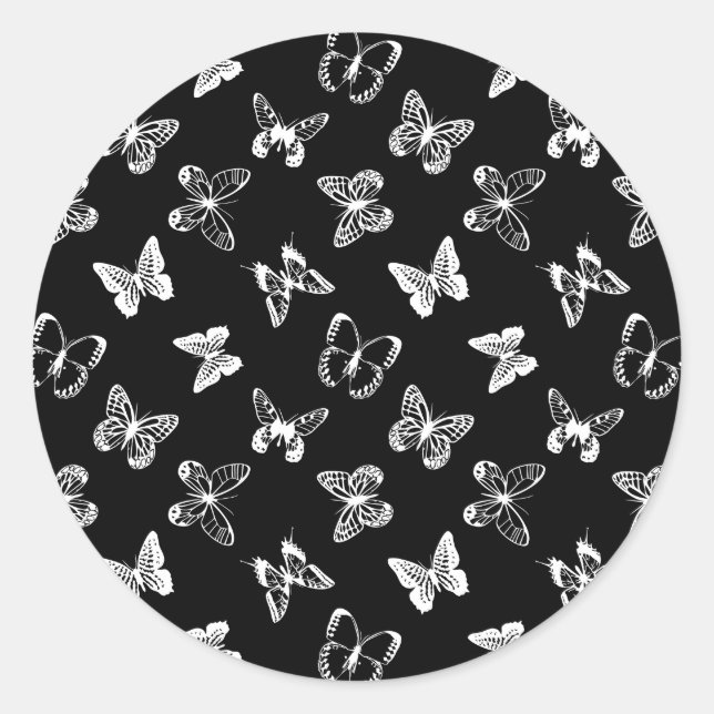Sticker Rond Illustration de papillon noir et blanc  (Devant)