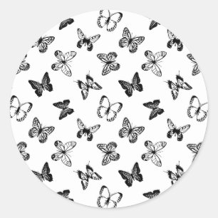 Sticker Rond Illustration de papillon noir et blanc Blanc