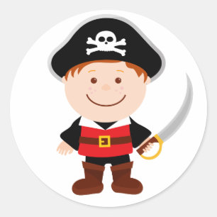Sticker Rond Illustration de personnage de garçon Pirate Cute