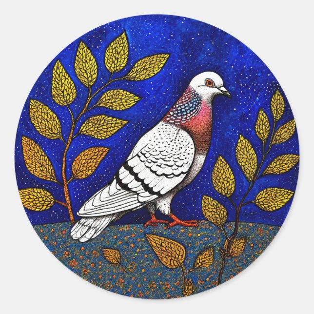 Sticker Rond Illustration de pigeon (Devant)