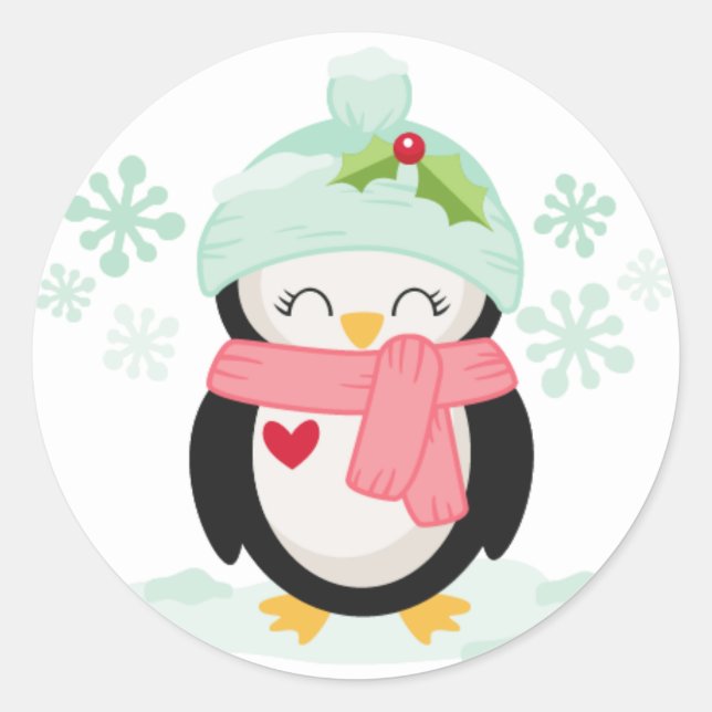 Sticker Rond Illustration de pingouin de Noël (Devant)