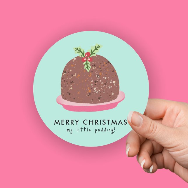 Sticker Rond Illustration de pudding moderne de Noël joyeux (Cute 'My Little Pudding' Christmas card sticker)