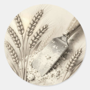 Sticker Rond Illustration de racloir de pâte en farine avec des