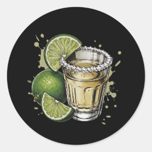Sticker Rond Illustration de shot de tequila au bord salé avec