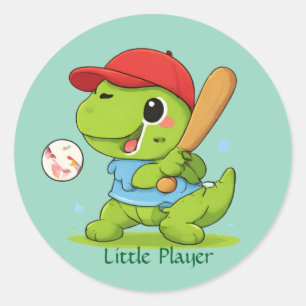 Sticker Rond Illustration de sport de dinosaure T-Rex de baseba