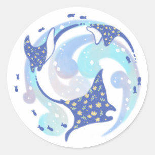 Sticker Rond Illustration de Stingray dans l'océan