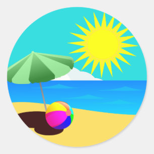 Sticker Rond Illustration de vacances à la plage