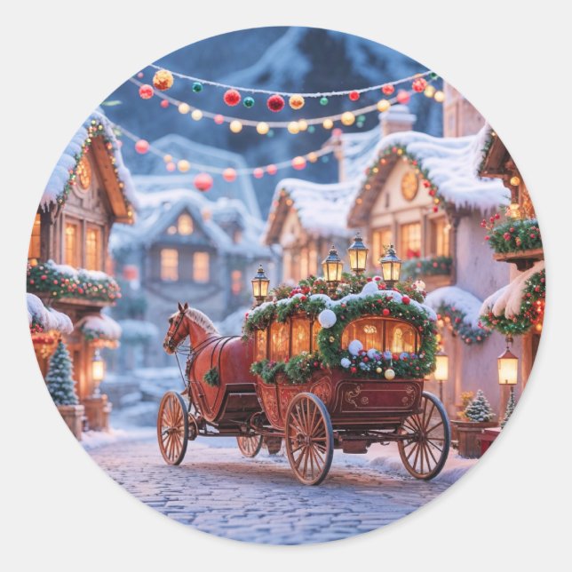 Sticker Rond illustration de village de Noël (Devant)