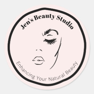 Sticker Rond Illustration de visage élégant Cosmétique féminine