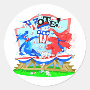 Sticker Rond Illustration de vote d'éléphant et d'âne
