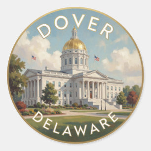 Sticker Rond Illustration de voyage à Dover Delaware Capitol