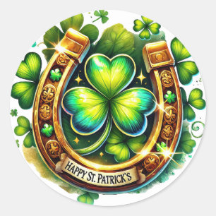 Sticker Rond Illustration des Shamrocks irlandais Green Horsesh