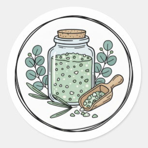 Sticker Rond Illustration d'étiquette de bain à l'eucalyptus