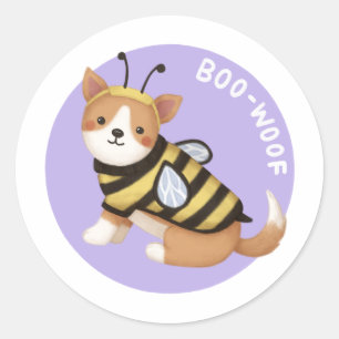 Sticker Rond Illustration d'Halloween : Boo-Woof (Corgi gallois
