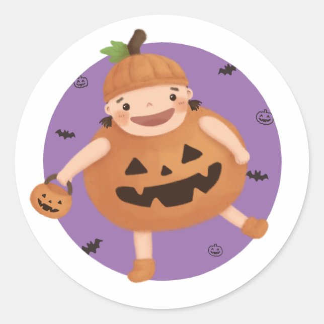 Sticker Rond Illustration d'Halloween : Fille Citrouille (Devant)