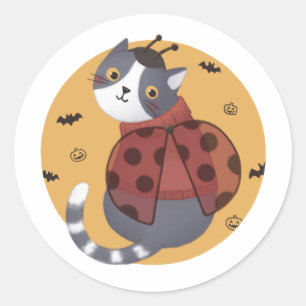 Sticker Rond Illustration d'Halloween : Ladybug Cat