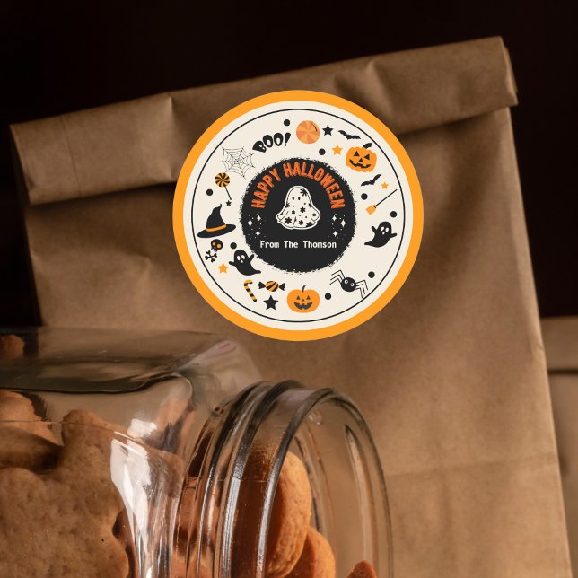 Sticker Rond Illustration d'Halloween Orange Playful Vibrant (Créateur téléchargé)